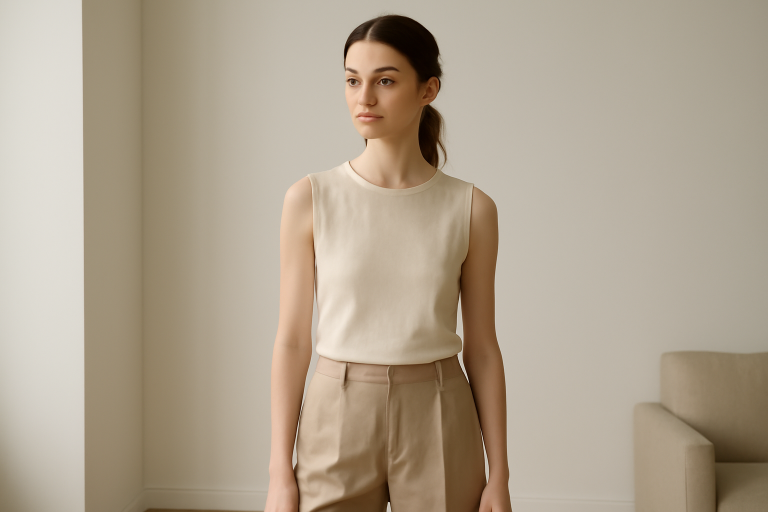 femme portant tenue minimaliste en intérieur