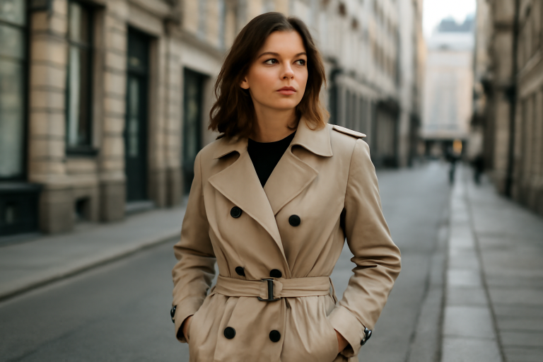 femme portant un trench en ville