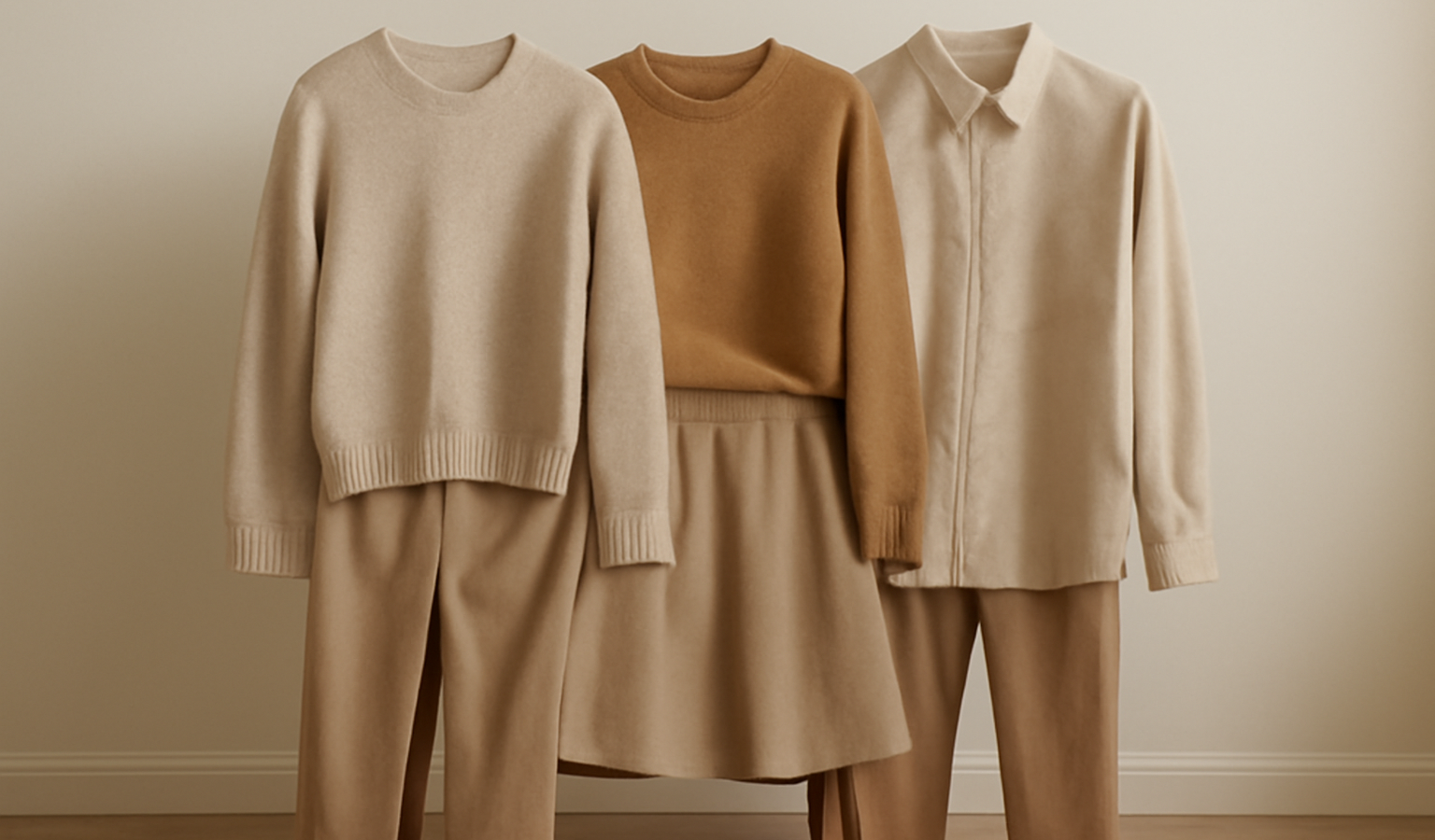 trois tenues assorties posées sur chaise