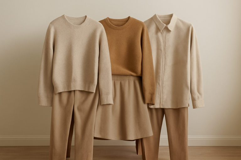 trois tenues assorties posées sur chaise