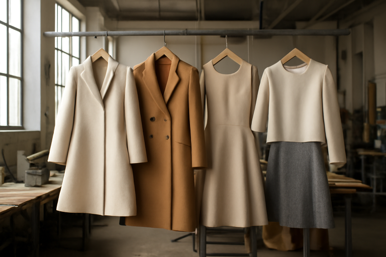 vetements structures suspendus en atelier