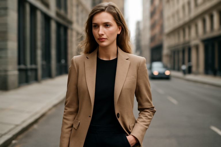 femme portant un blazer en ville