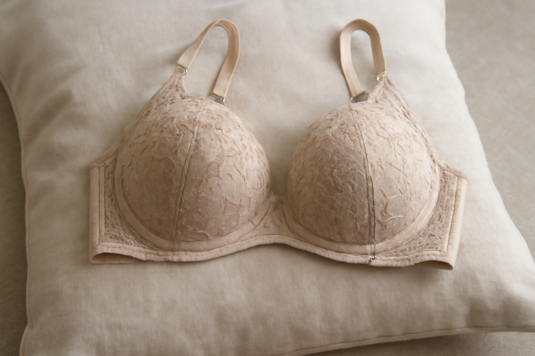 soutien-gorge posé sur coussin en tissu