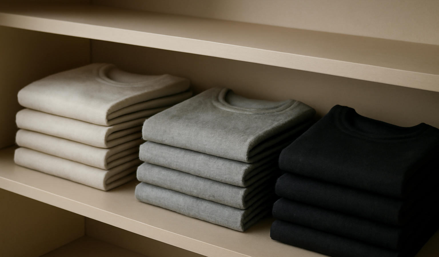 piles de vêtements basiques sur étagère