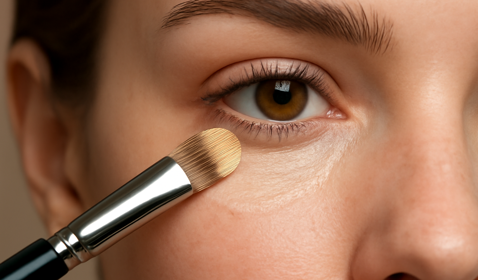 pinceau maquillage appliquant correcteur sous oeil