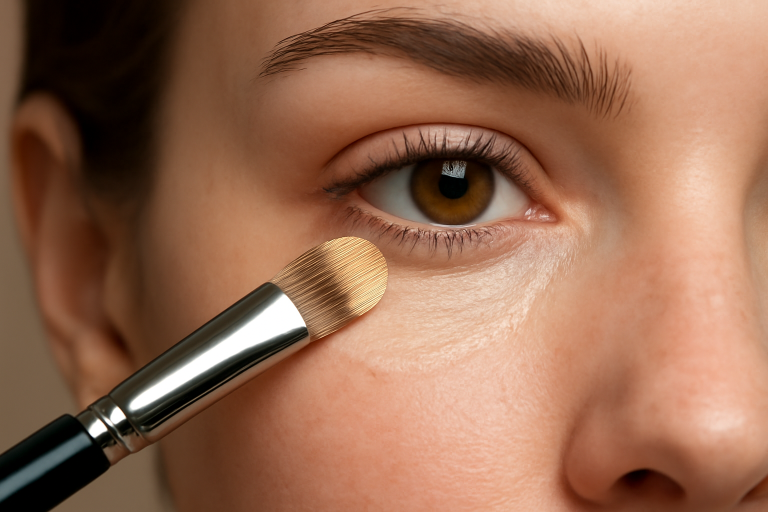 pinceau maquillage appliquant correcteur sous oeil