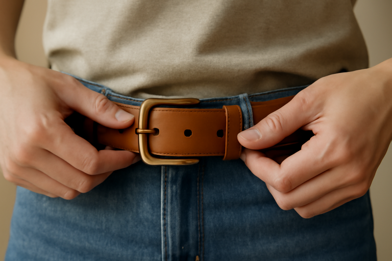 mains bouclant une ceinture autour taille