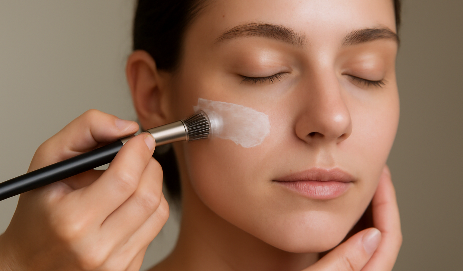 mains appliquant un primer sur visage