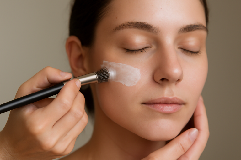 mains appliquant un primer sur visage
