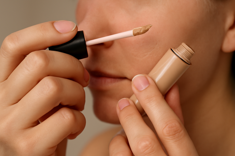 mains appliquant une petite touche de correcteur
