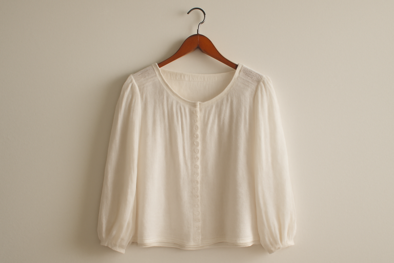blouse délicate posée sur un cintre en bois