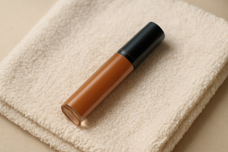 tube de correcteur nuance foncee pose sur serviette