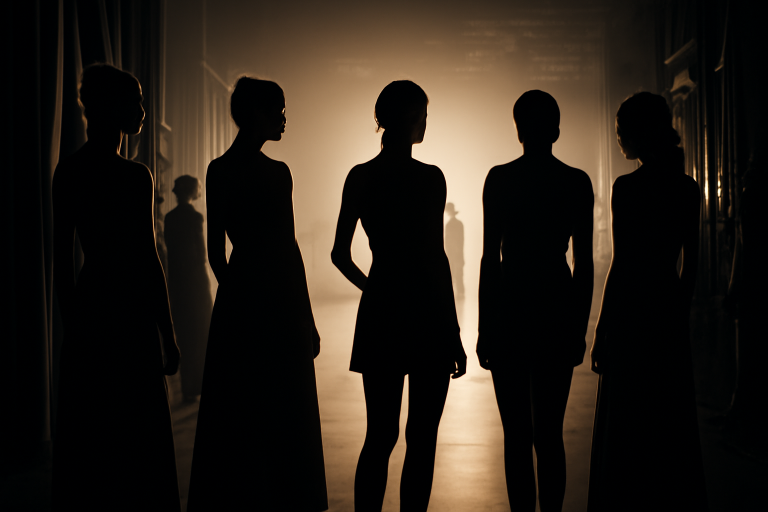 défilé silhouettes variées en coulisses