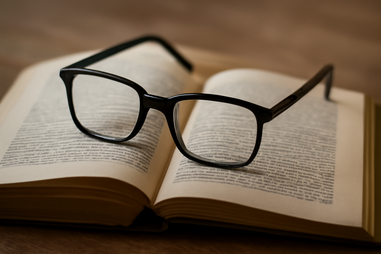 paire de lunettes posée sur un livre ouvert