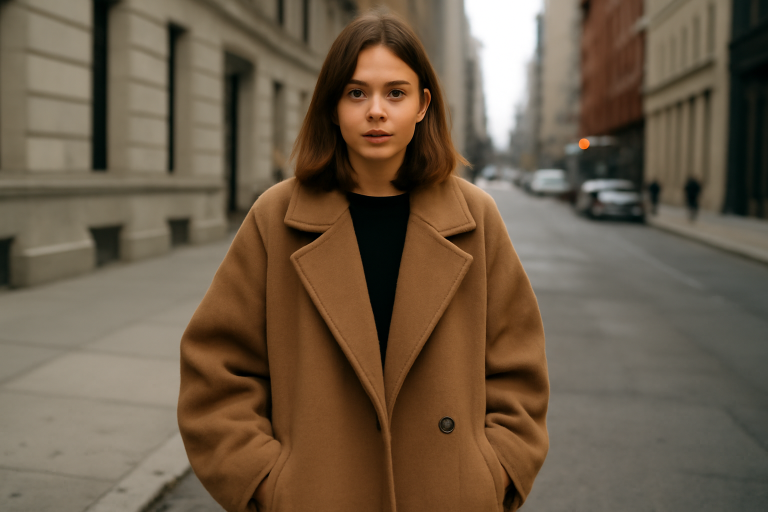 femme portant un manteau oversize en ville