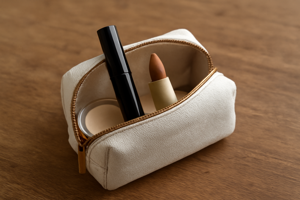 mini trousse maquillage posée sur table