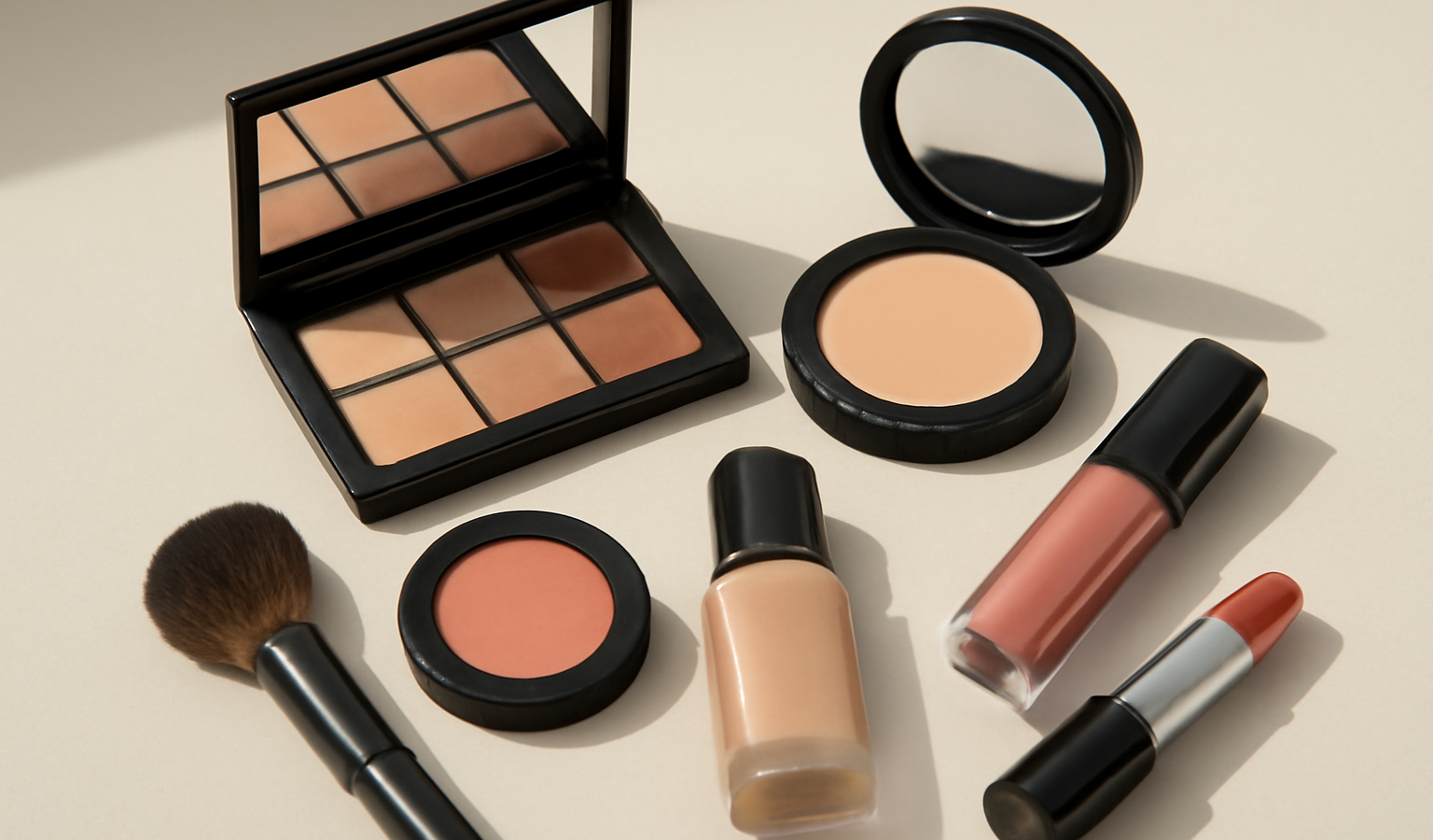 produits maquillage disposés sur table
