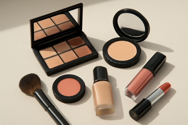 produits maquillage disposés sur table