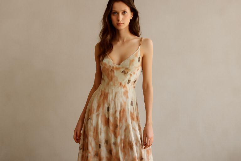 mannequin portant une robe à motif fluide