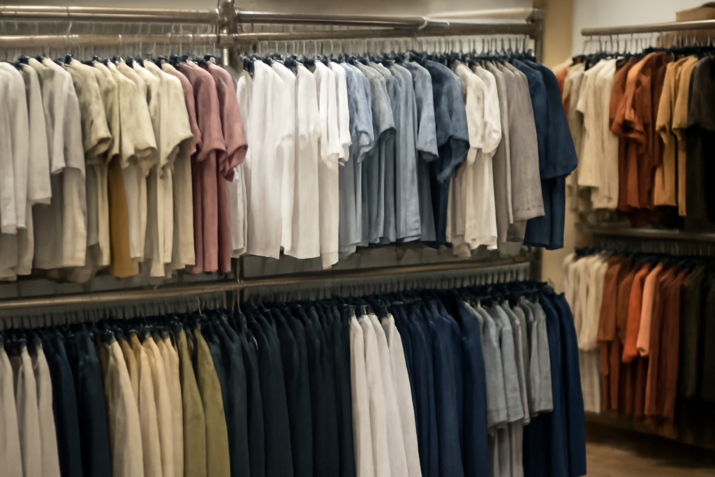 rayon vêtements avec tailles variées en magasin