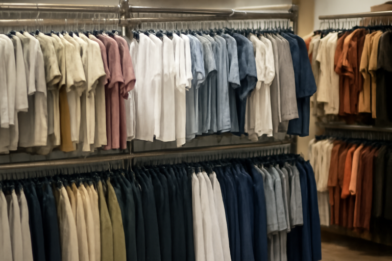 rayon vêtements avec tailles variées en magasin