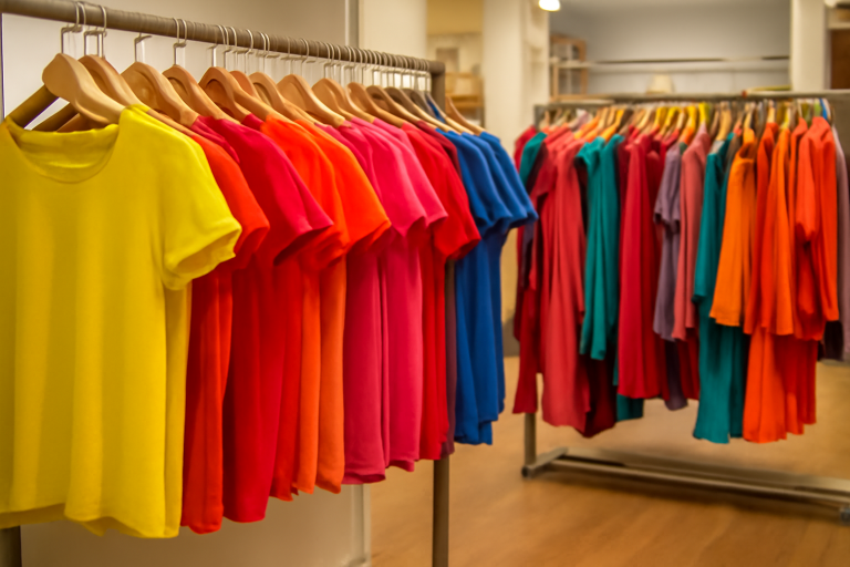 rayon vetements couleur vive en boutique