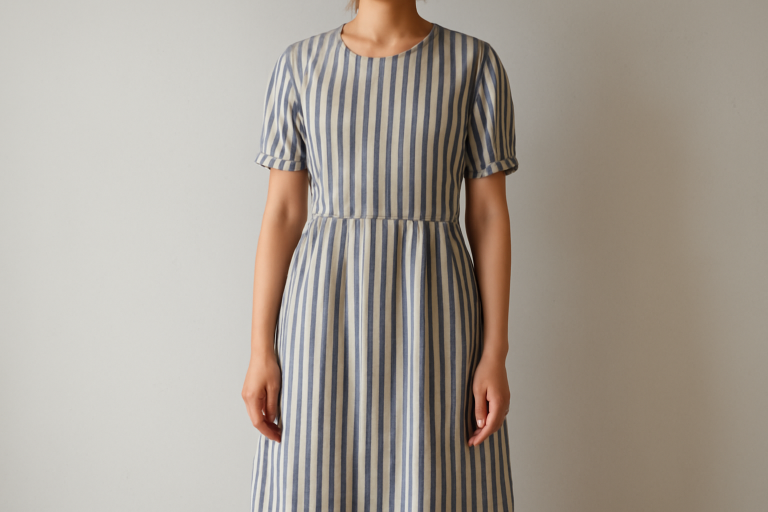 personne portant une robe rayée verticale