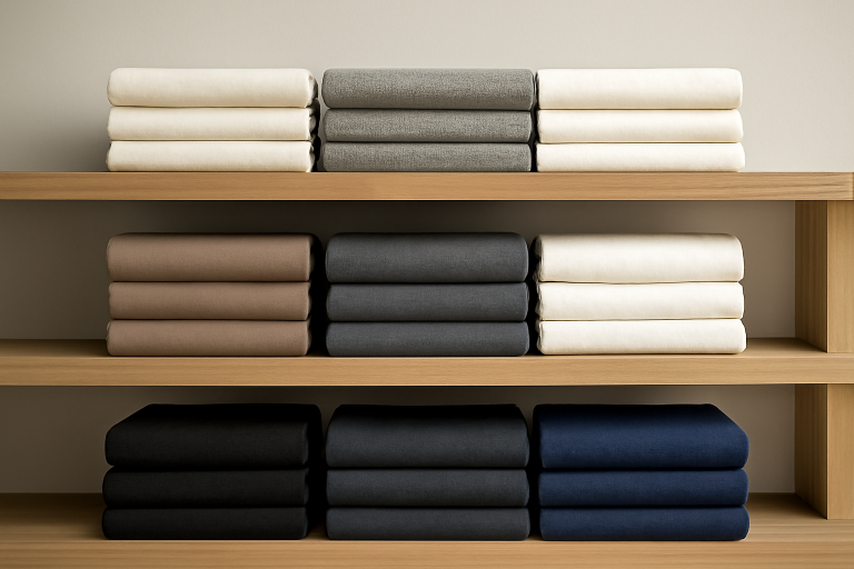 rayon basics minimalistes pliés sur étagère