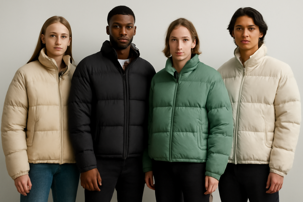 personnes portant vestes oversize et ajustees cote a cote