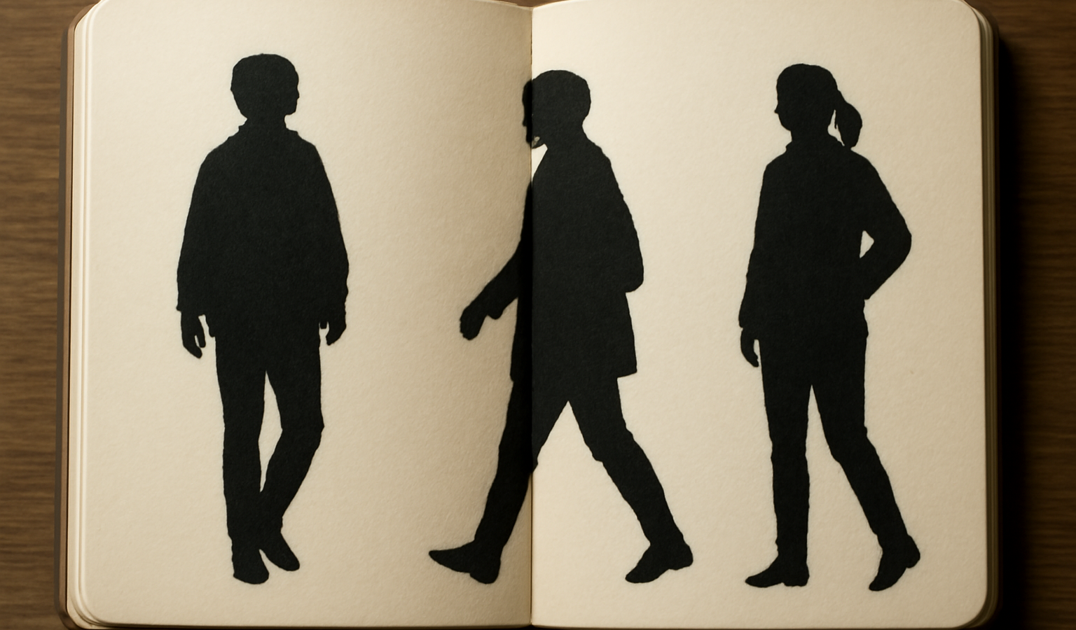 trois silhouettes dessinées sur carnet de style