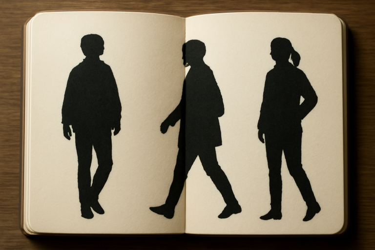 trois silhouettes dessinées sur carnet de style