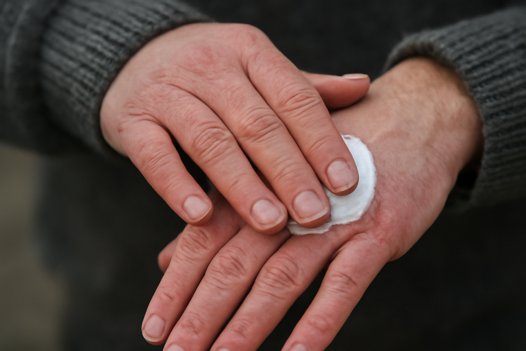 mains appliquant creme sur mains hivernales