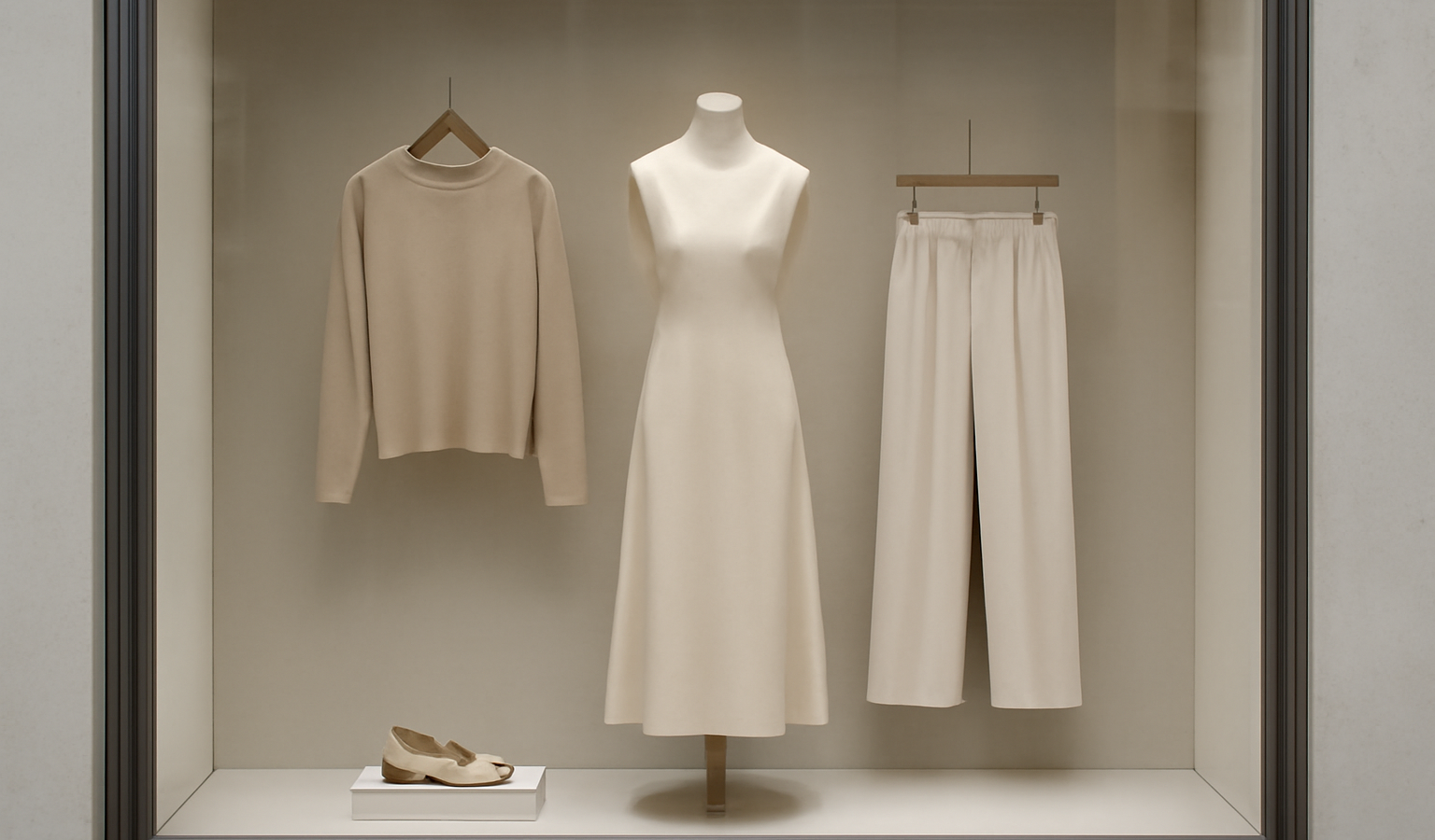 vitrine boutique présentant pièces minimalistes
