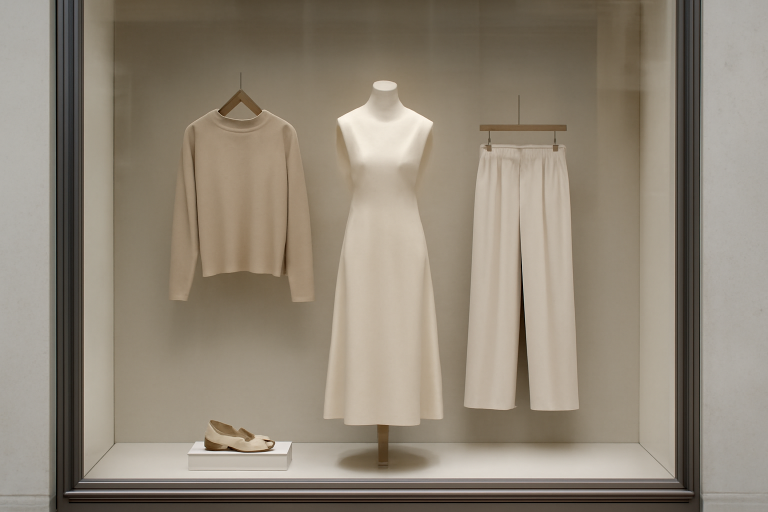 vitrine boutique présentant pièces minimalistes