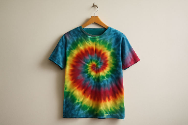 t-shirt tie-dye accroché sur portemanteau