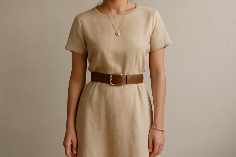 robe simple accessoirisee avec ceinture et bijoux