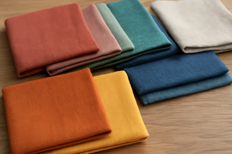 échantillons de tissus colorés posés sur table