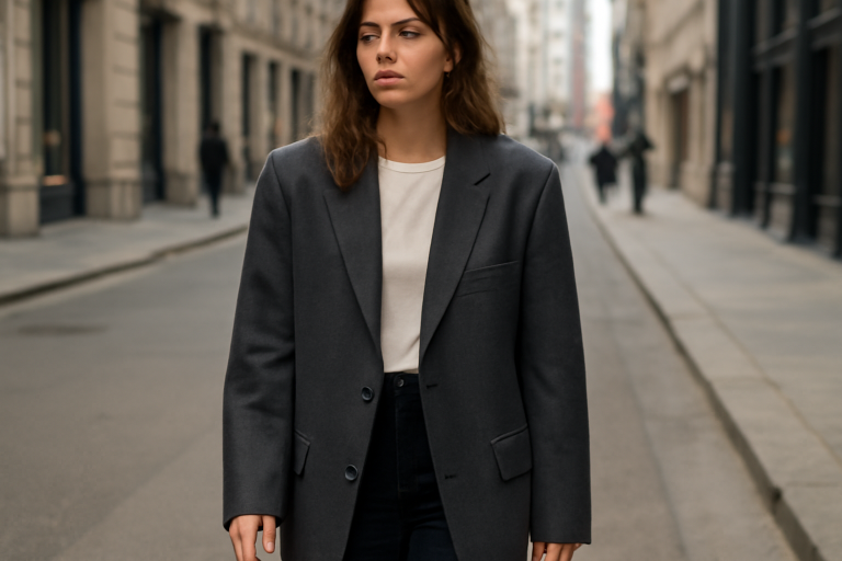 personne portant un blazer oversize en ville