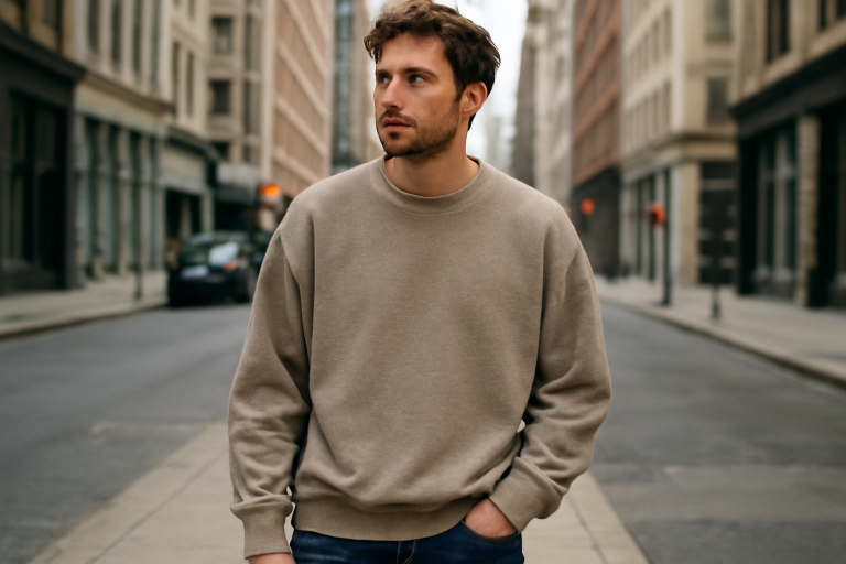 homme portant un sweat ample en ville