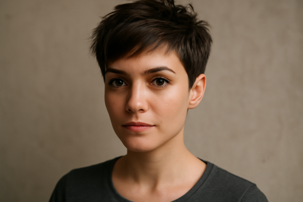 personne avec coiffure courte stylée