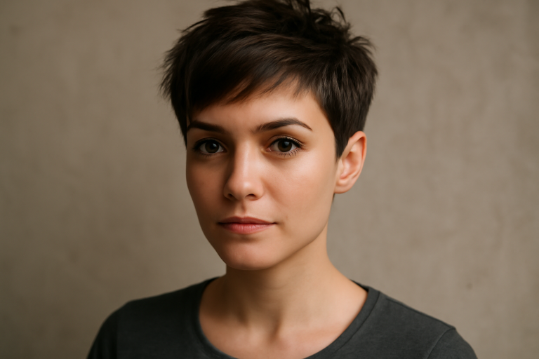 personne avec coiffure courte stylée