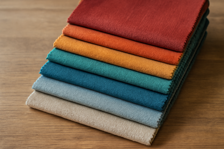 palette de tissus colorés posée sur une table