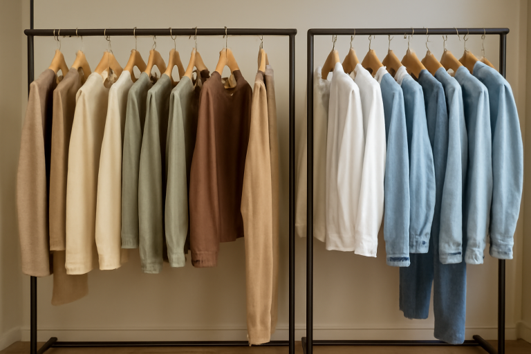 deux rayons de vêtements côte à côte en boutique