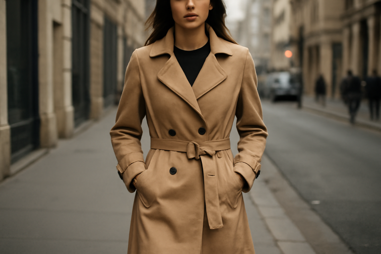 personne portant un trench en rue urbaine