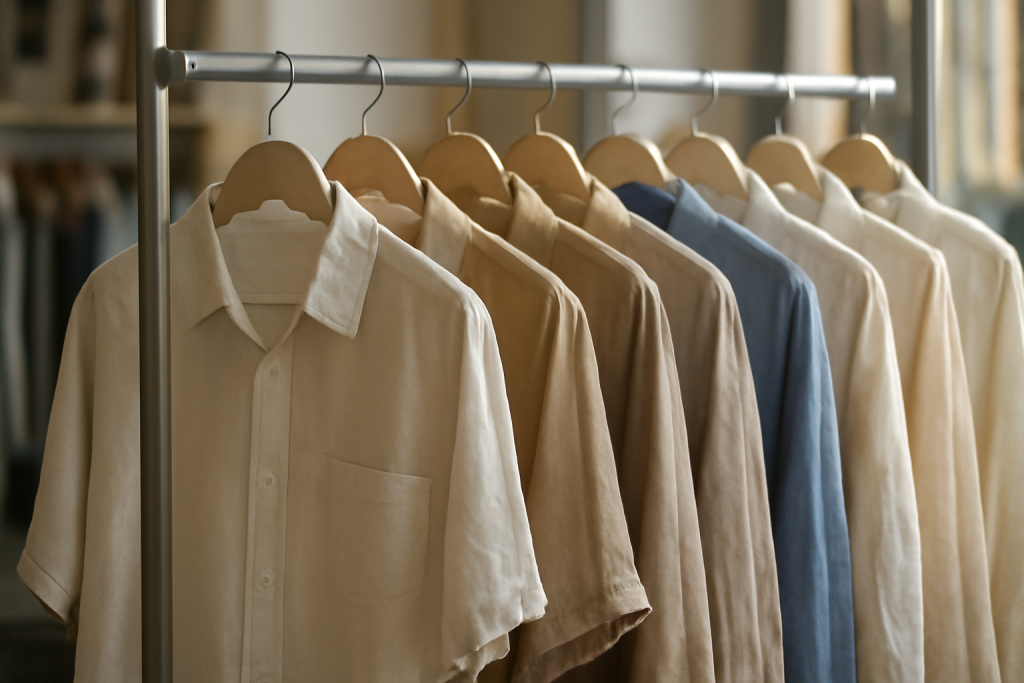 chemises légères suspendues sur cintres en boutique