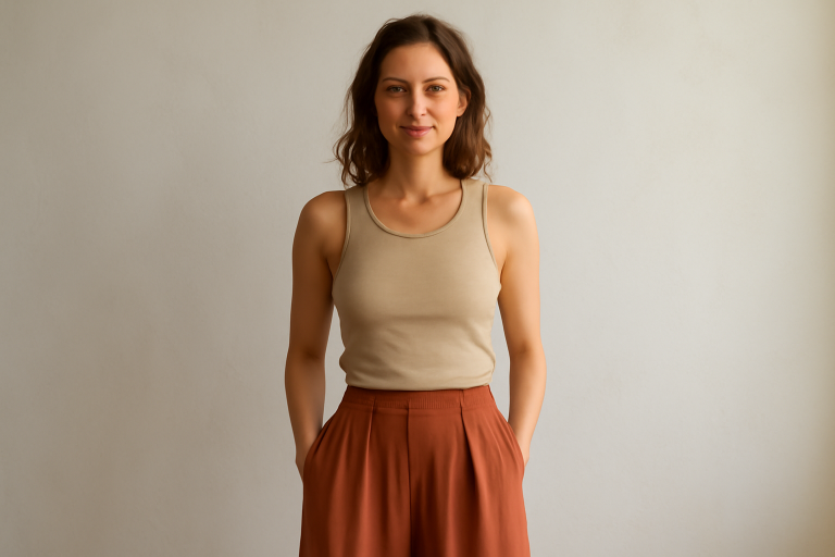 femme portant pantalon fluide taille haute