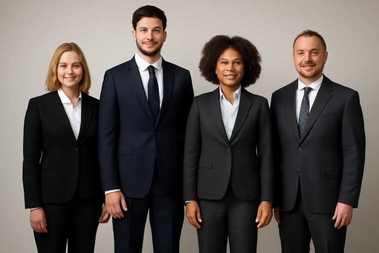 personnes de tailles variées portant tailleurs