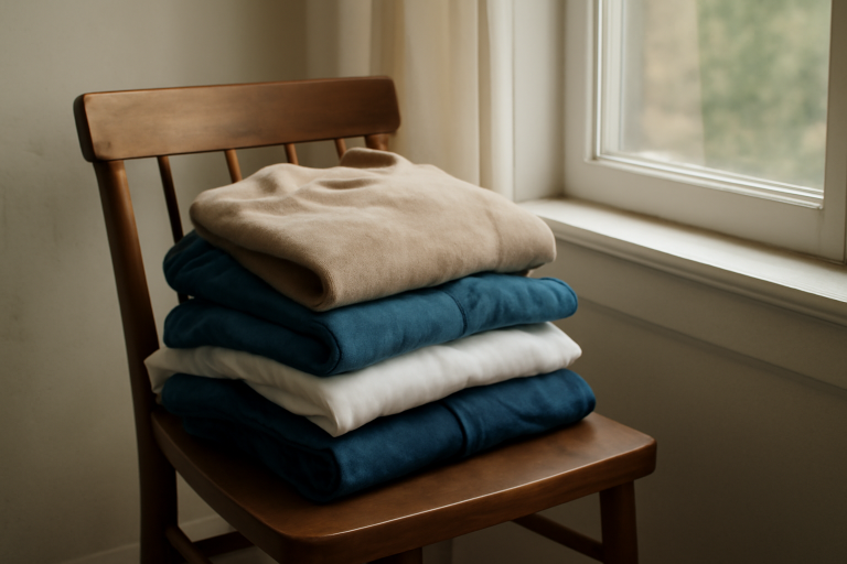vêtements superposés sur chaise près d'une fenêtre