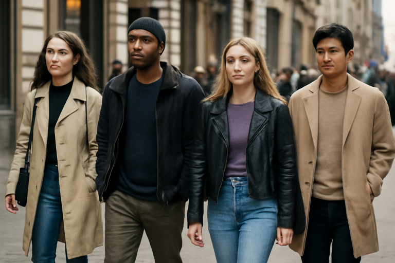 personnes portant tenues variées en rue