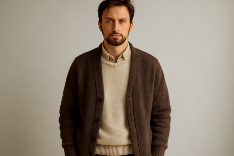 homme portant couches de pulls et chemise